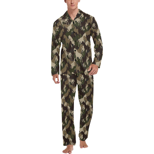 Horse Camo Themed Design Print Men's Long Pajama Set