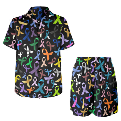 Breast Cancer Awareness Colorful Print Men's Beach Shirt and Shorts Set