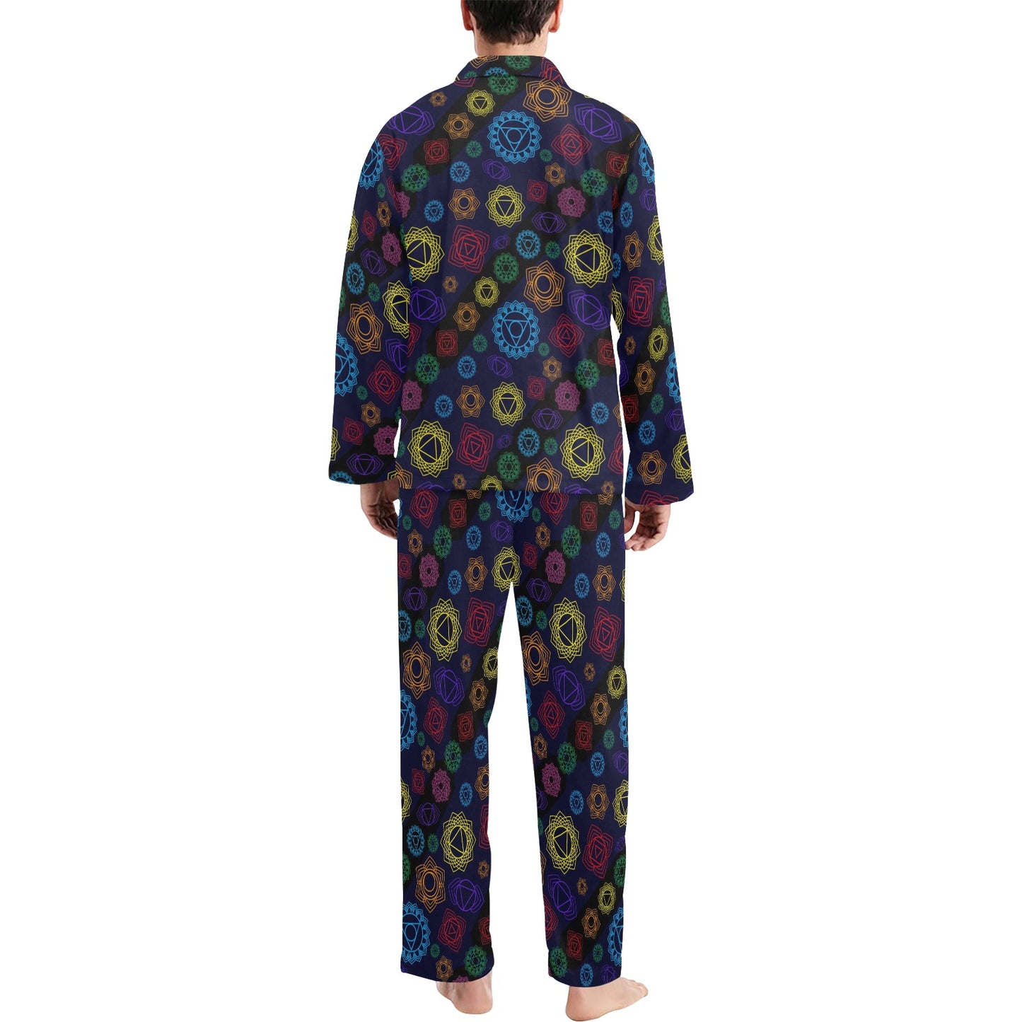 Chakra Colorful Print Pattern Men's Long Pajama Set