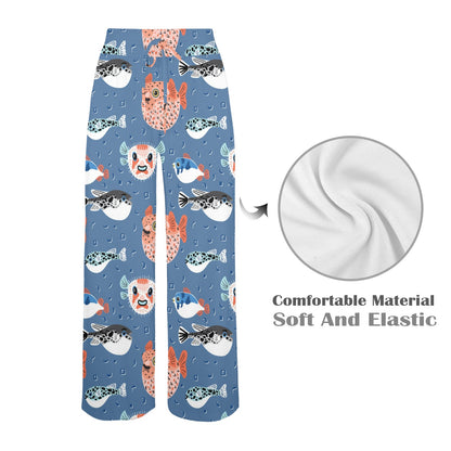 Fugu Pattern Print Design 02 Women's Wide Leg Lounge Pants