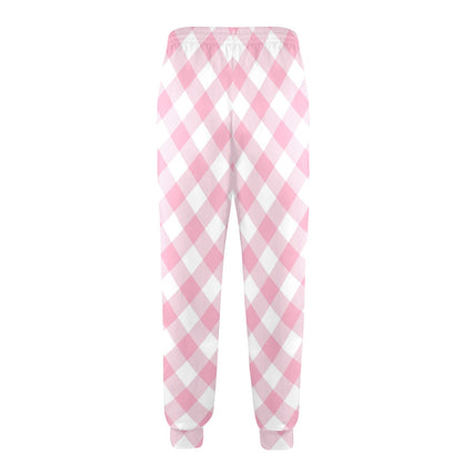 Gingham Pink Pattern Print Design 02 Men's Casual Track Pants