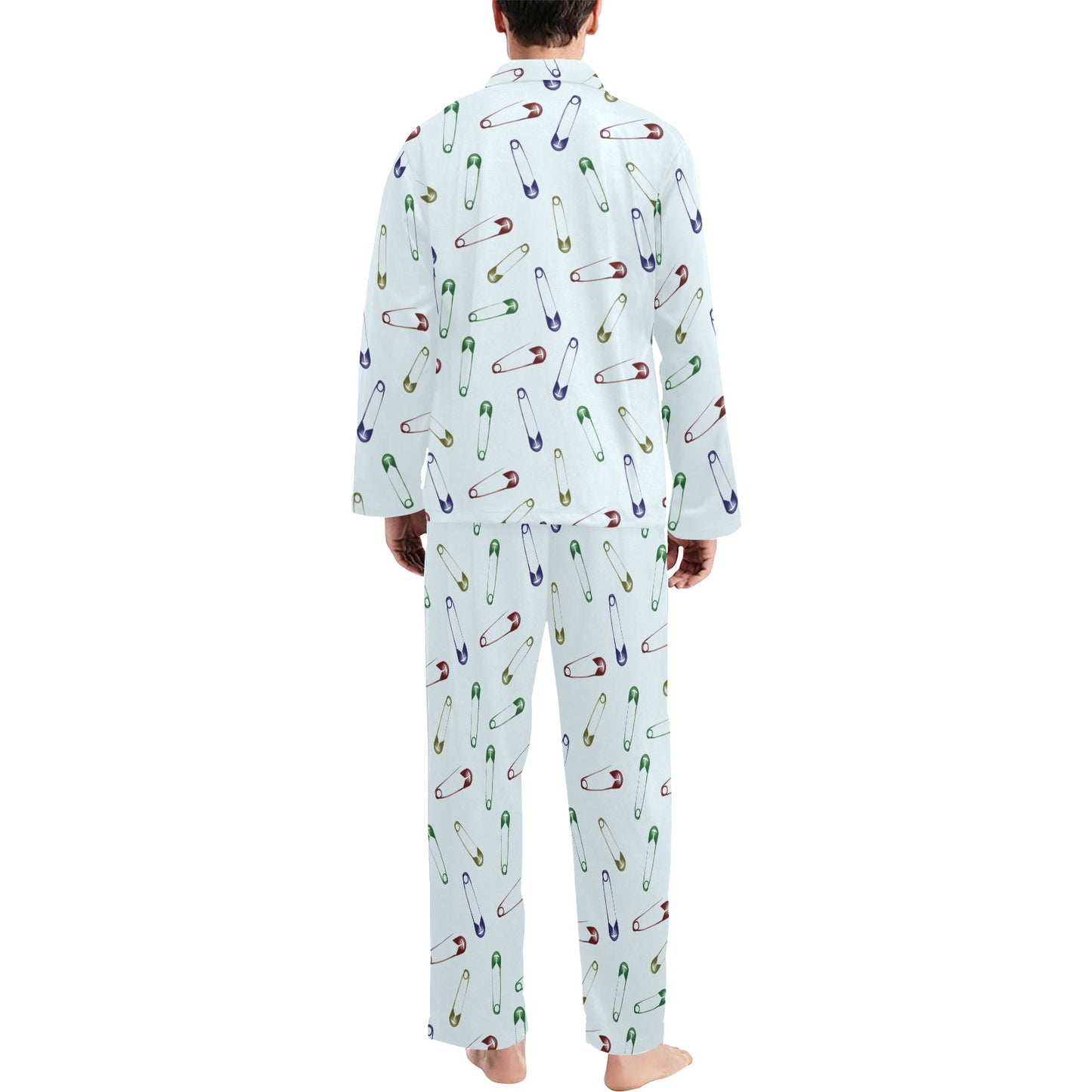 Safety Pin Print Design LKS303 Men's Long Pajama Set