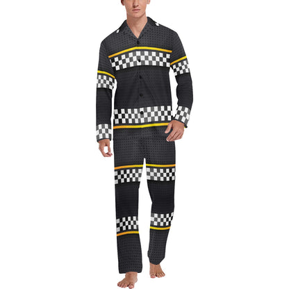 Checkered Flag Yellow Line Style Men's Long Pajama Set