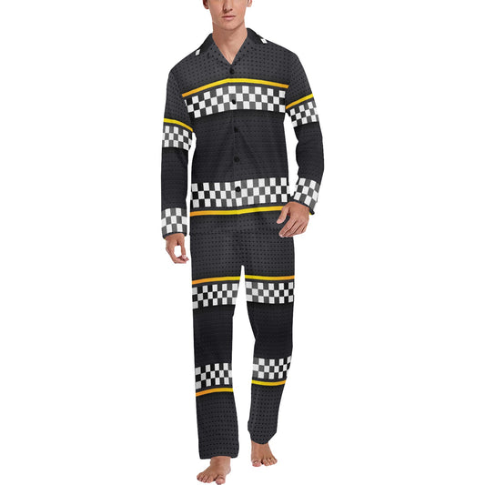 Checkered Flag Yellow Line Style Men's Long Pajama Set