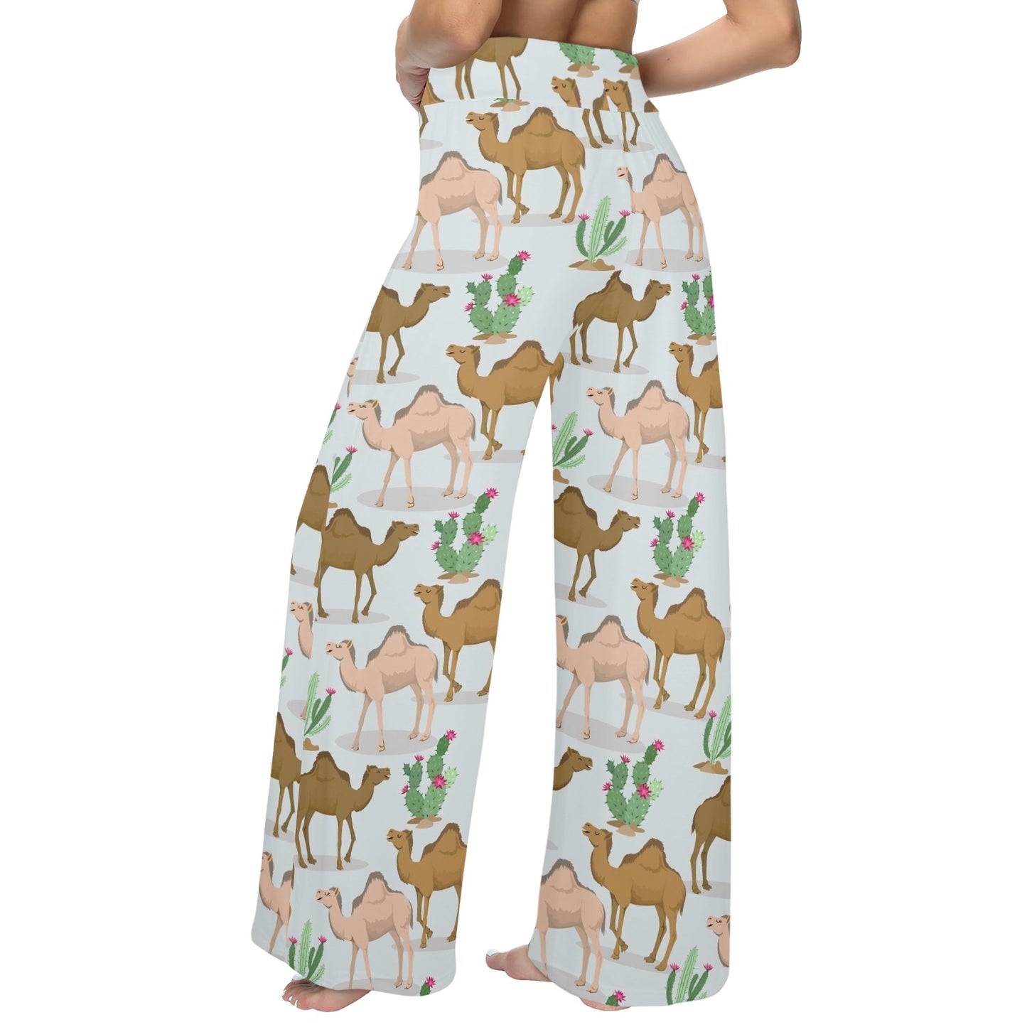 Camel cactus Design Print Pattern JJ027 Women's Wide Leg Lounge Pants