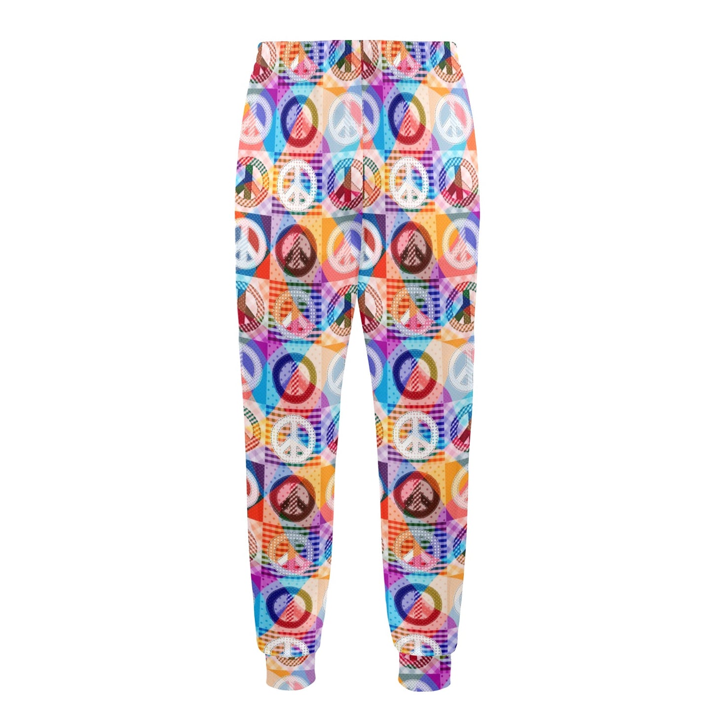 Peace Sign Patchwork Design Print Men's Casual Track Pants