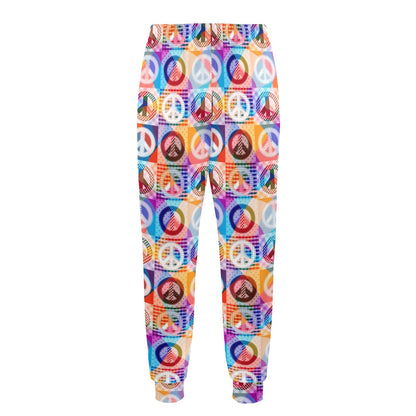 Peace Sign Patchwork Design Print Men's Casual Track Pants