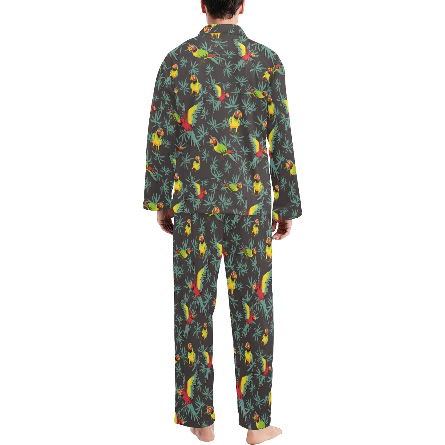 Parrot Themed Print Men's Long Pajama Set