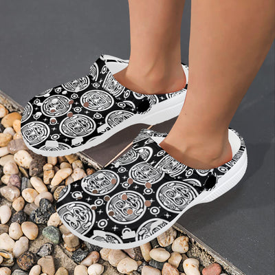 Calendar Aztec White Black Print Pattern Unisex Clogs Shoes