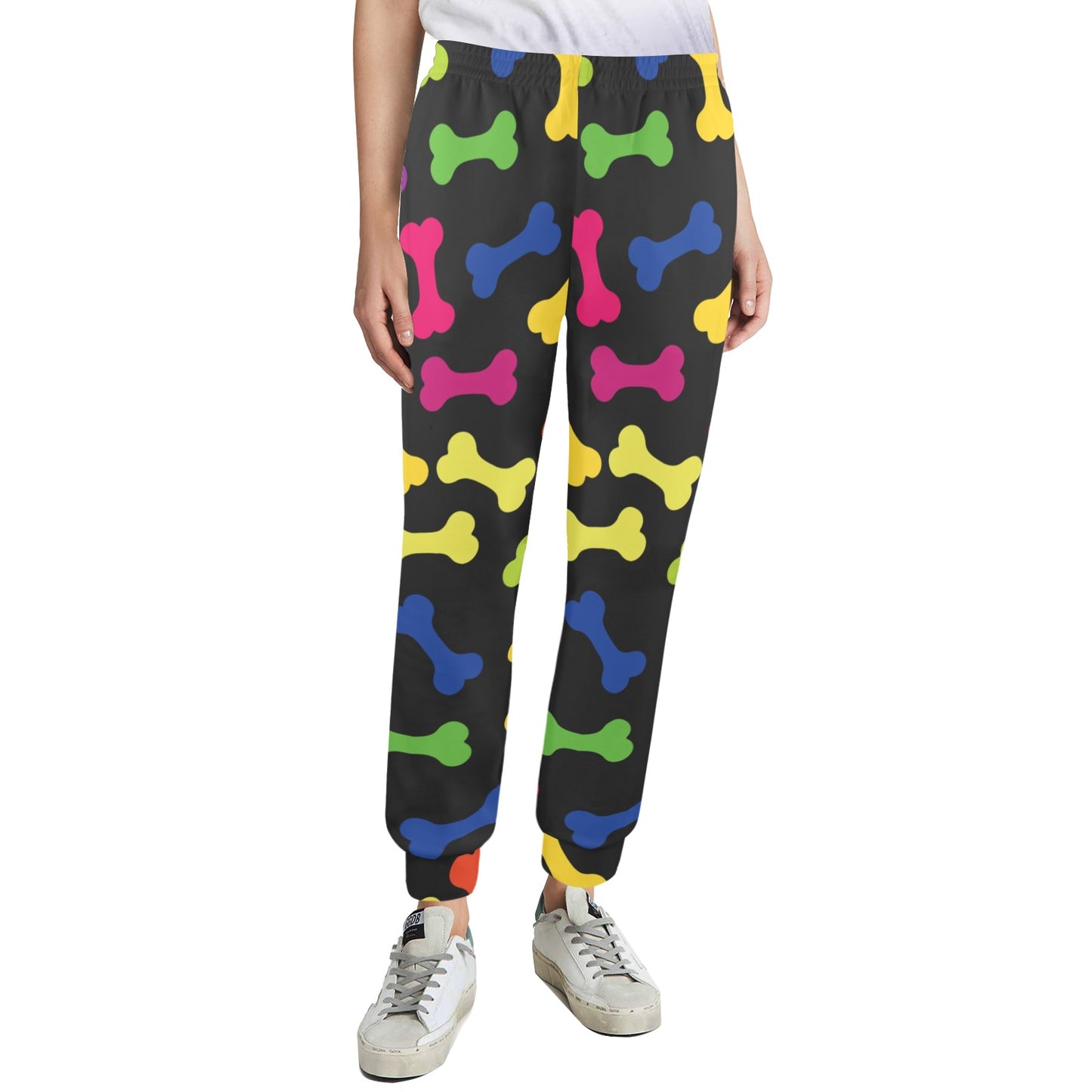 Dog Bone Neon Color Pattern Print Design 02 Women's Casual Track Pants