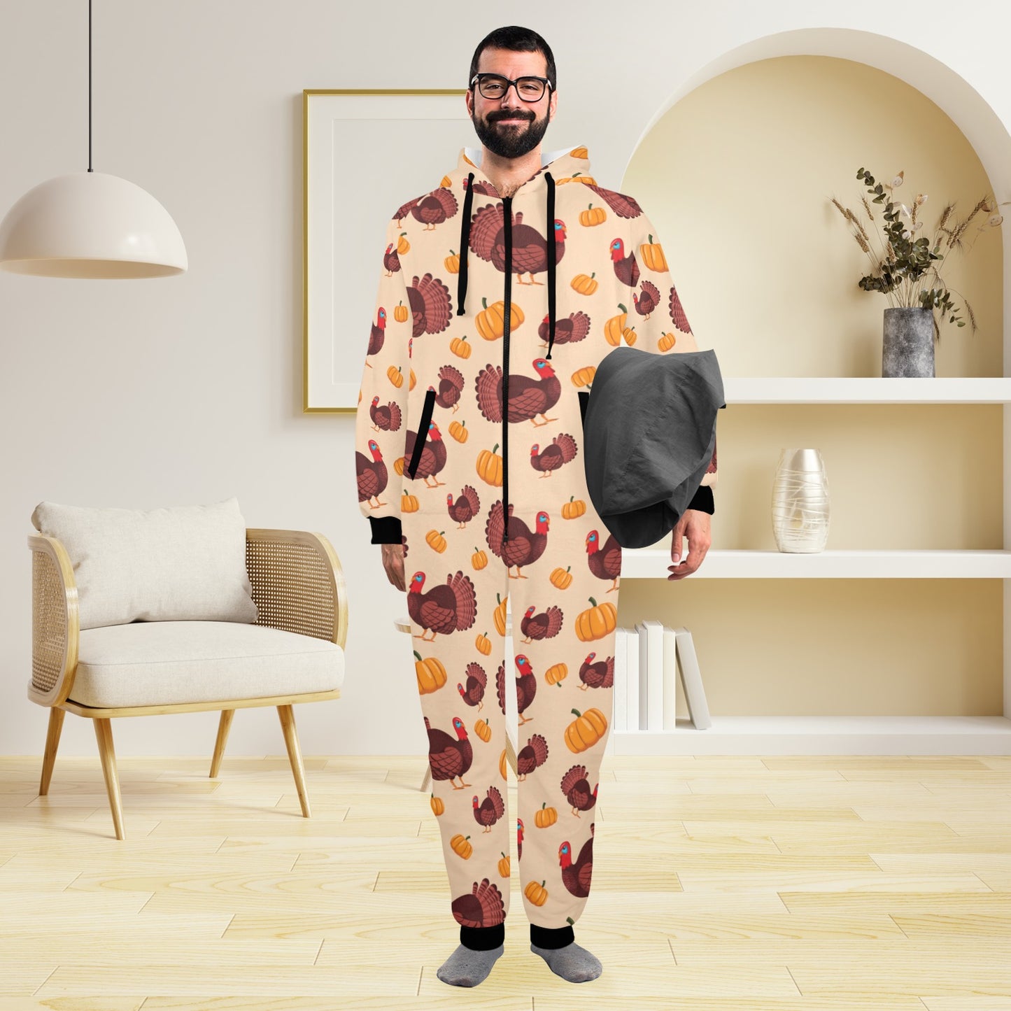 Thanksgiving Print Design LKS308 Hooded Fleece Onesie Pajama Jumpsuit