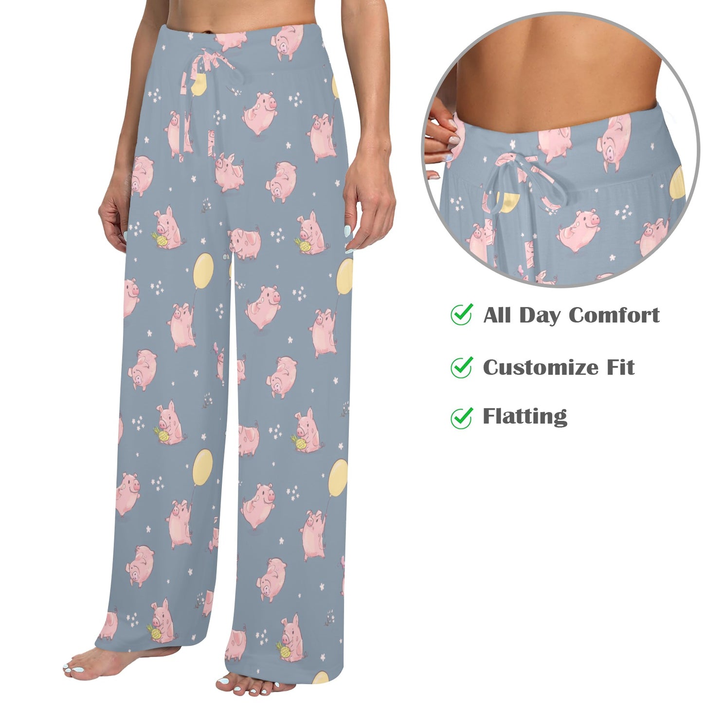 Pig Print Design LKS405 Women's Wide Leg Lounge Pants