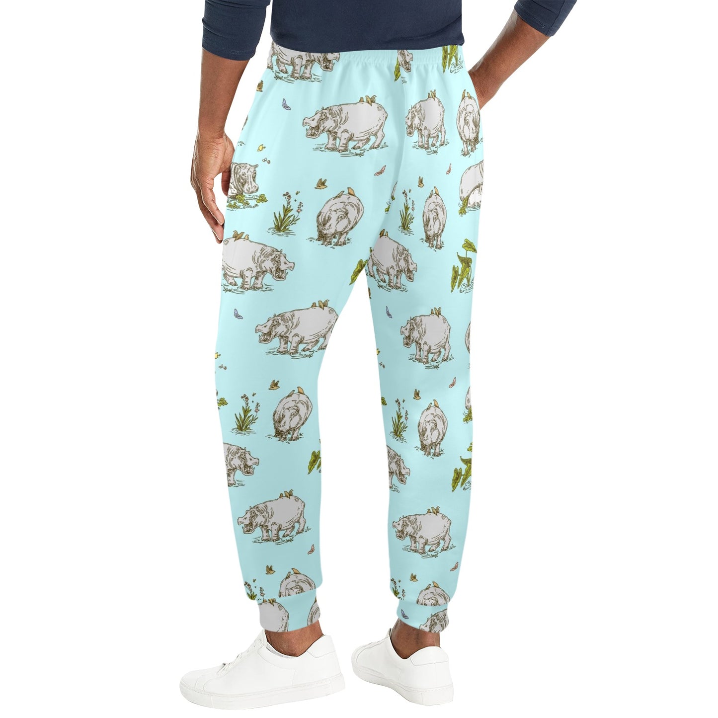 Hippo Design Print Pattern JJ0348 Men's Casual Track Pants