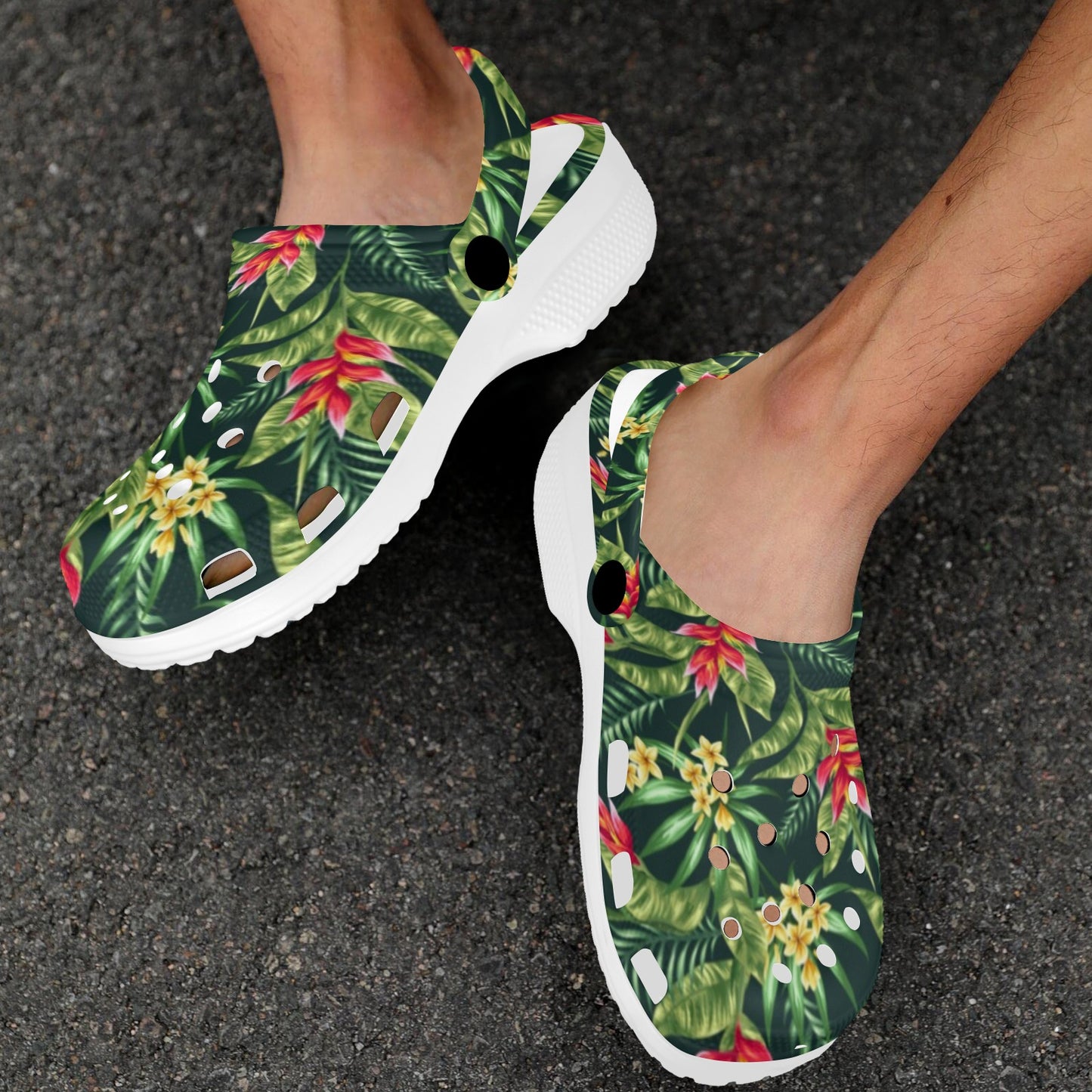 Tropical Folower Red Heliconia Print Unisex Clogs Shoes