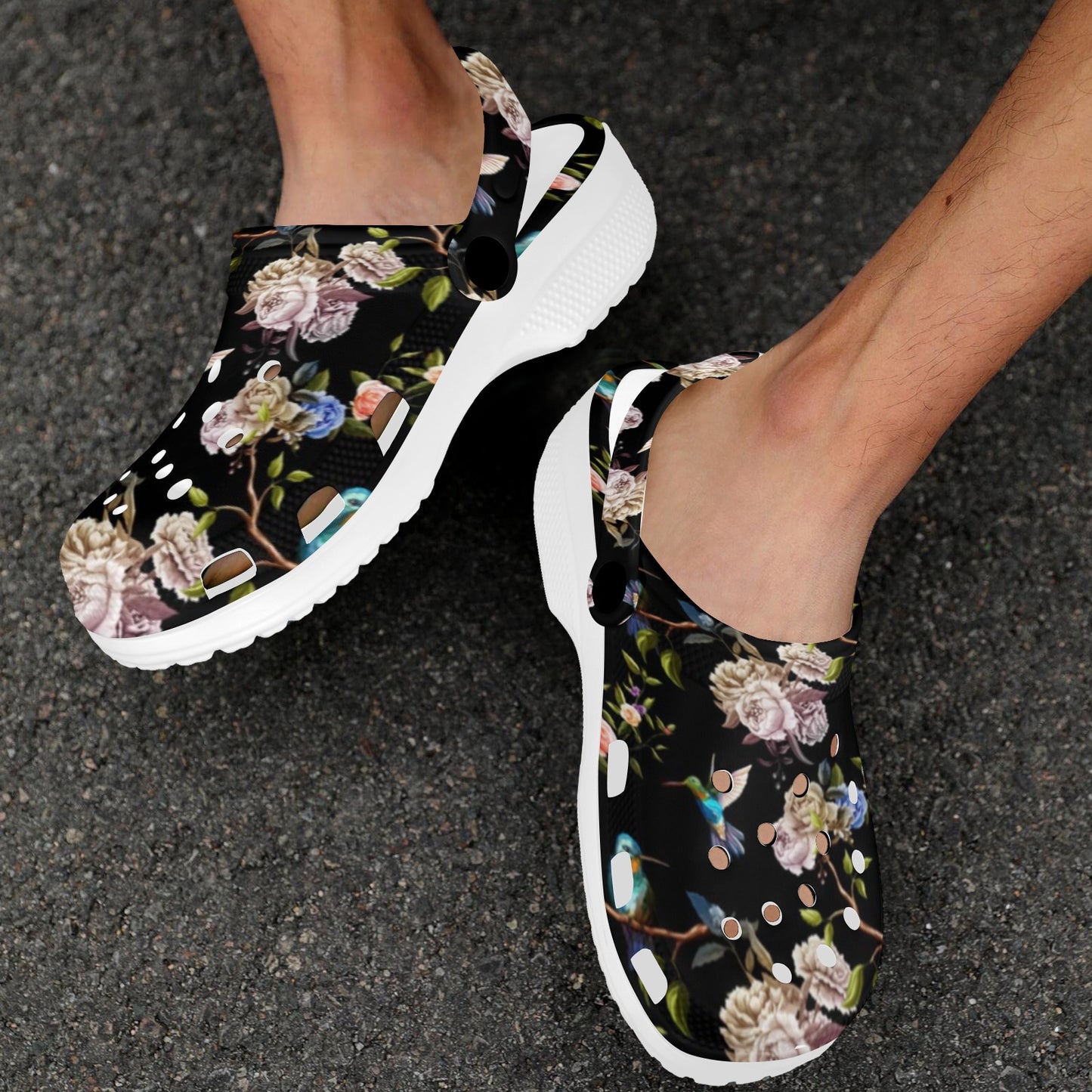 Hummingbird Flower Themed Print Unisex Clogs Shoes