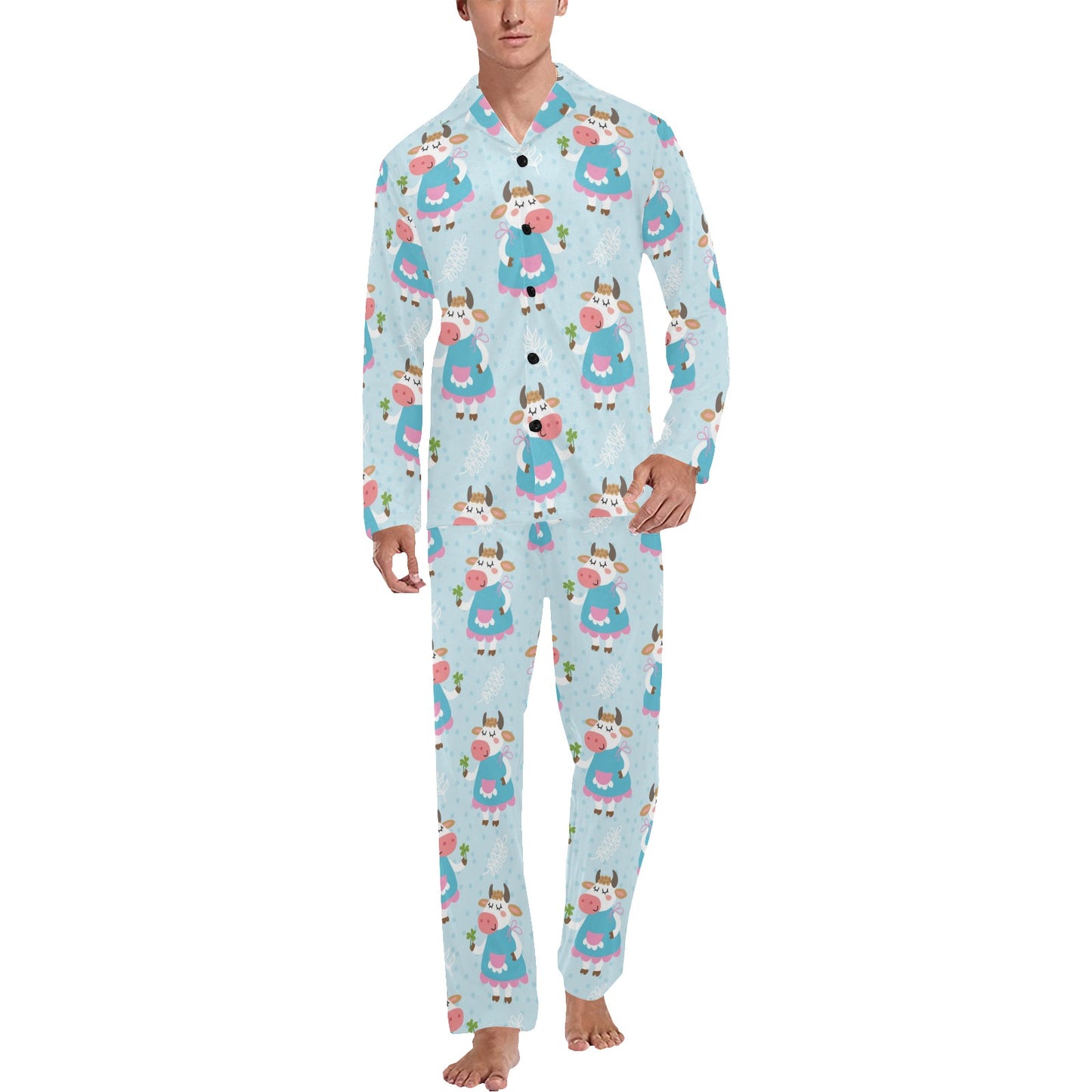 Cattle Happy Pattern Print Design 03 Men's Long Pajama Set