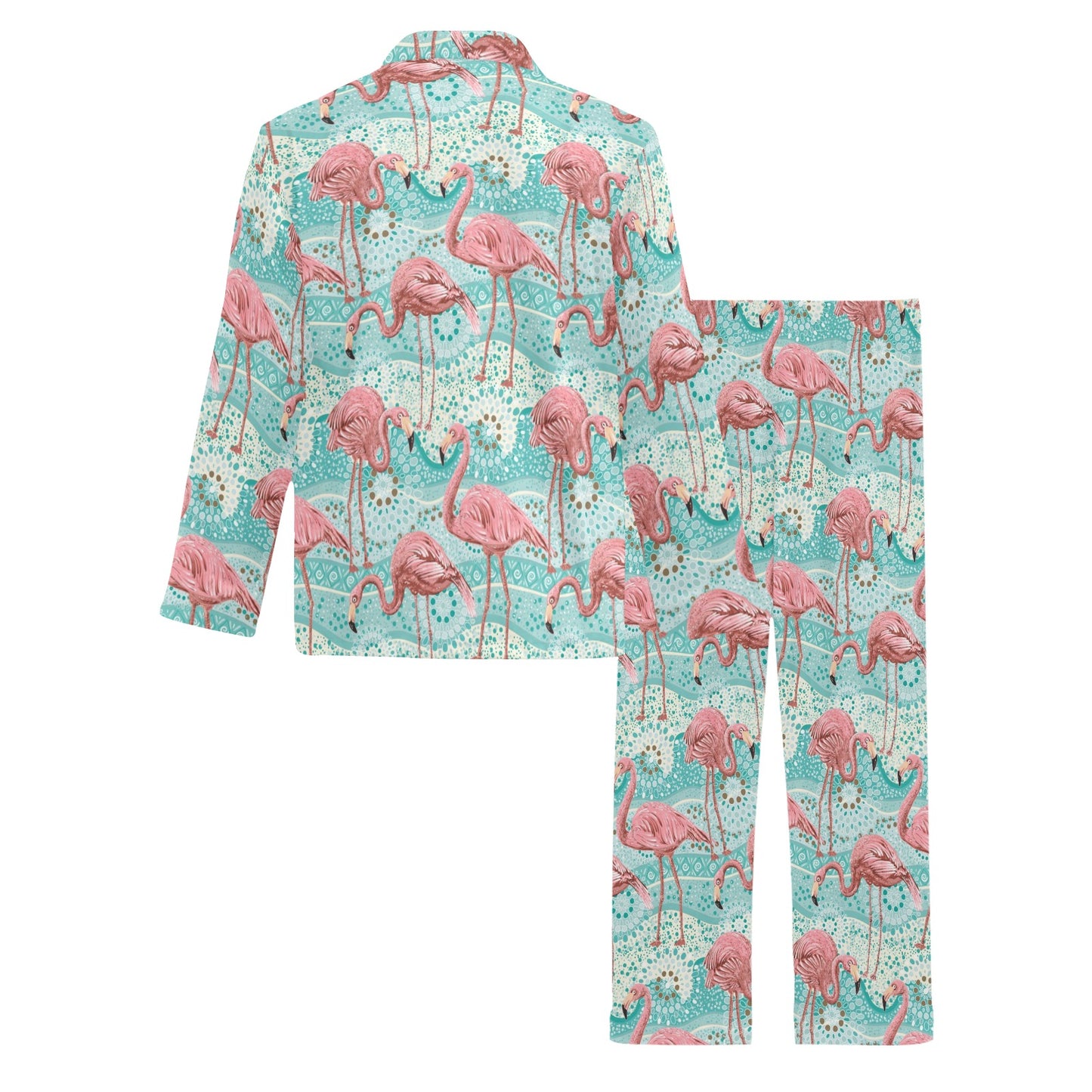 Flamingo Background Themed Print Men's Long Pajama Set