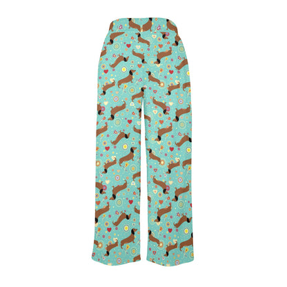 Dachshund with Floral Print Pattern Women's Wide Leg Lounge Pants
