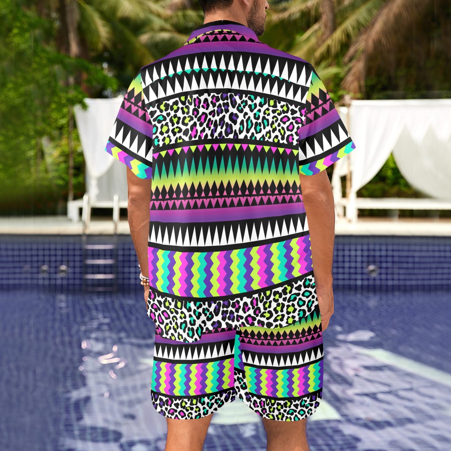 Animal Skin Aztec Rainbow Men's Beach Shirt and Shorts Set