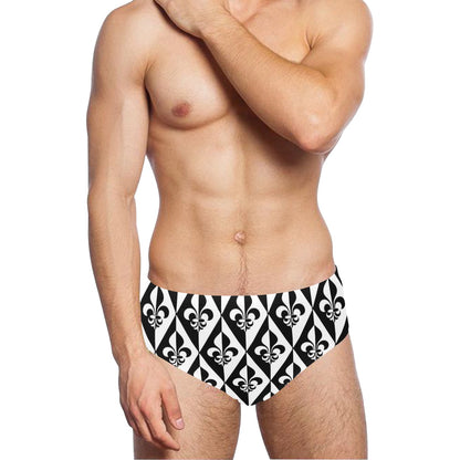 Fleur De Lis Black White Pattern Print Design 02 Men's Swimming Briefs