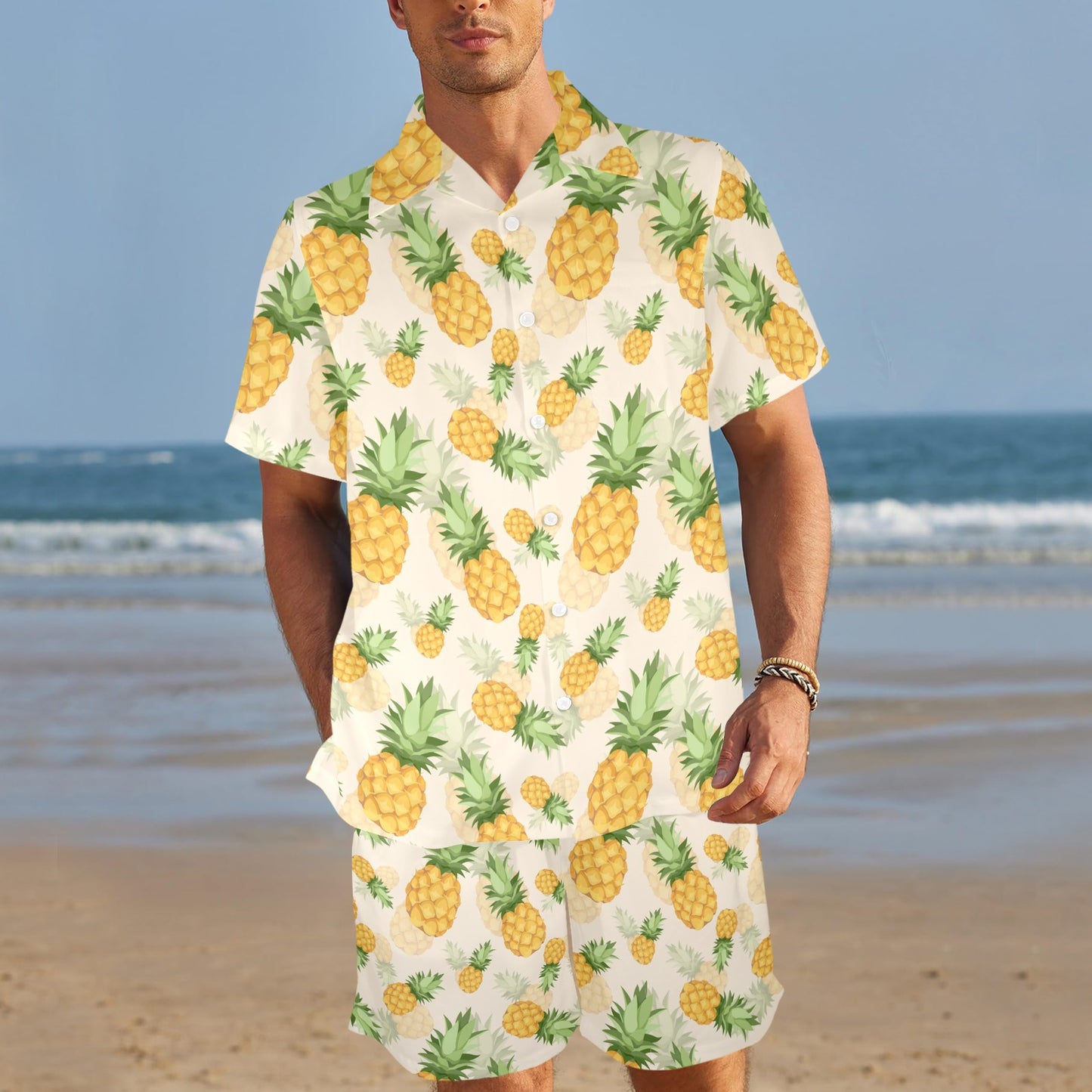 Vintage Pineapple Tropical Shower Curtain Men's Beach Shirt and Shorts Set