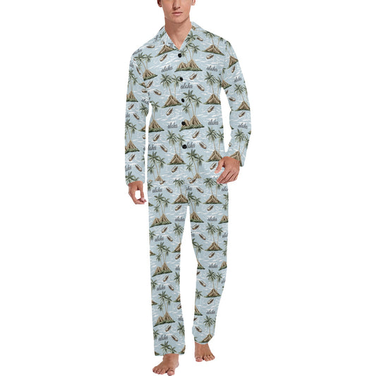 Aloha Hawaii island Design Themed Print Men's Long Pajama Set