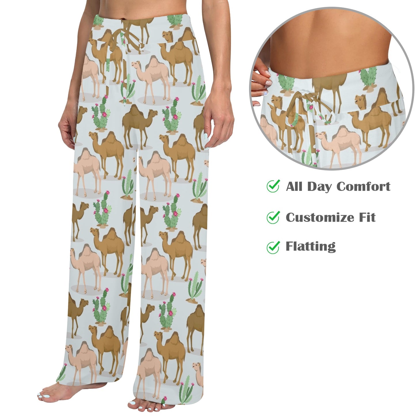 Camel cactus Design Print Pattern JJ027 Women's Wide Leg Lounge Pants