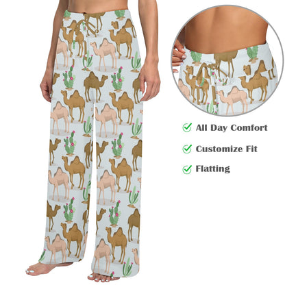 Camel cactus Design Print Pattern JJ027 Women's Wide Leg Lounge Pants