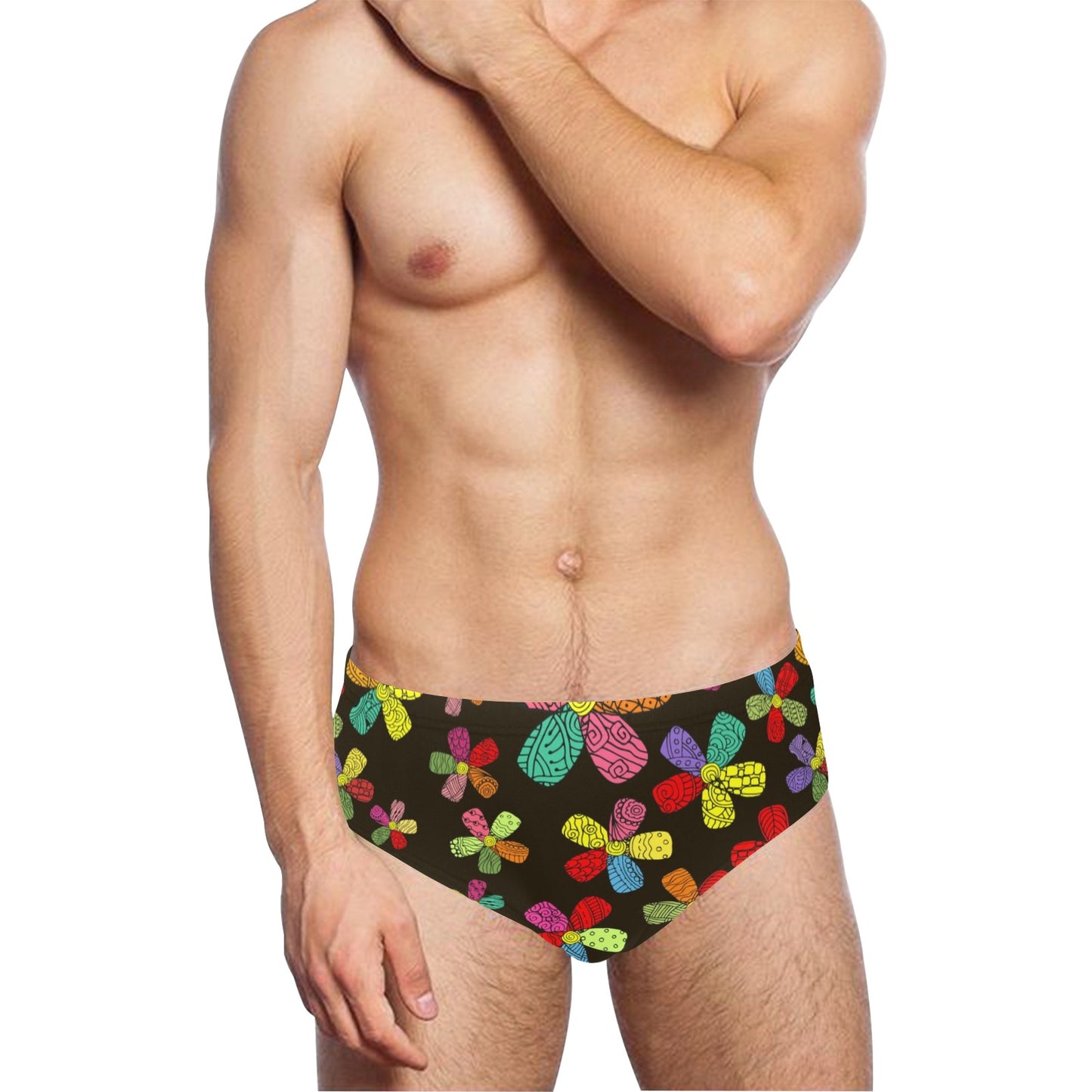 Flower Power Colorful Print Pattern Men's Swimming Briefs