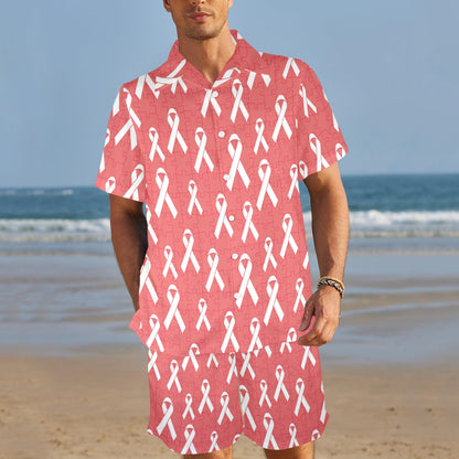 Autism Awareness Ribbon Design Print Men's Beach Shirt and Shorts Set