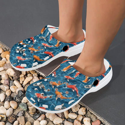 Koi Carp Water Design Themed Print Unisex Clogs Shoes
