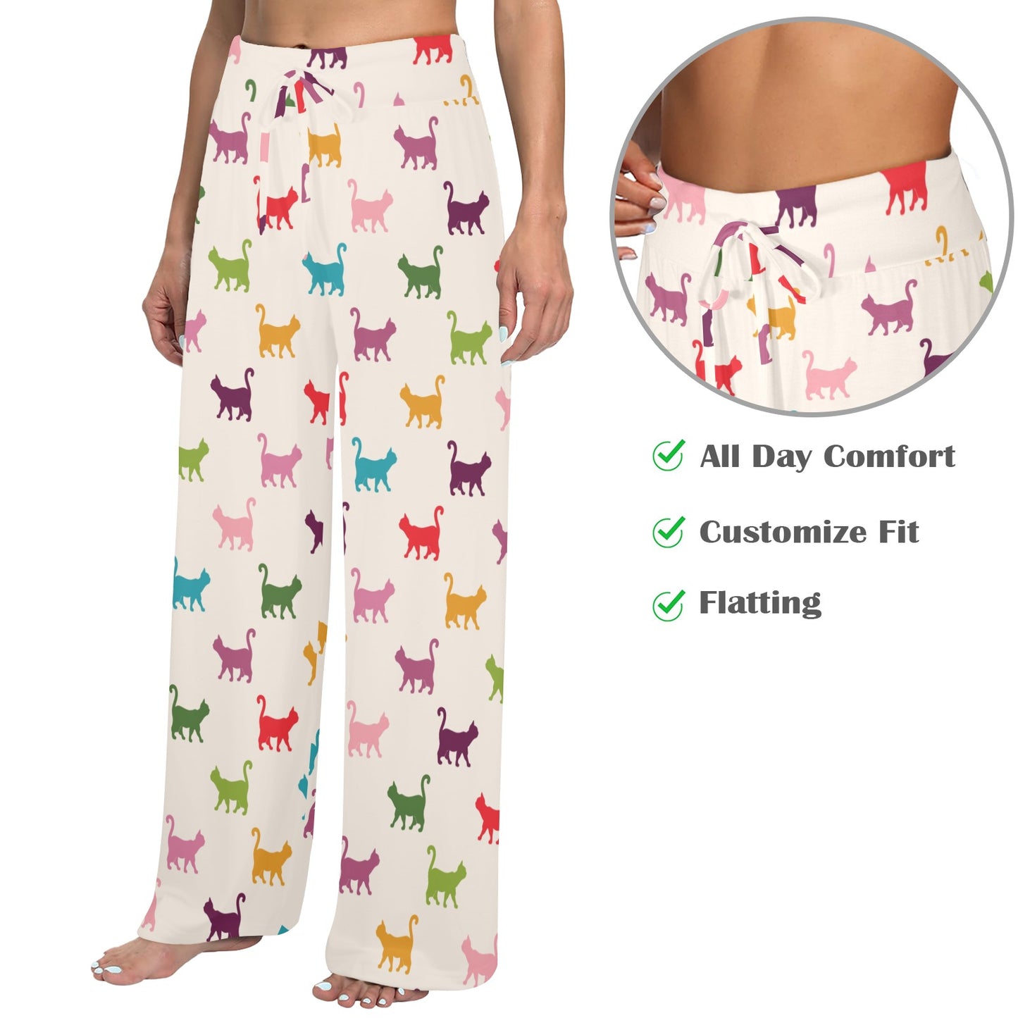 Kitten Design Print Pattern JJ0357 Women's Wide Leg Lounge Pants