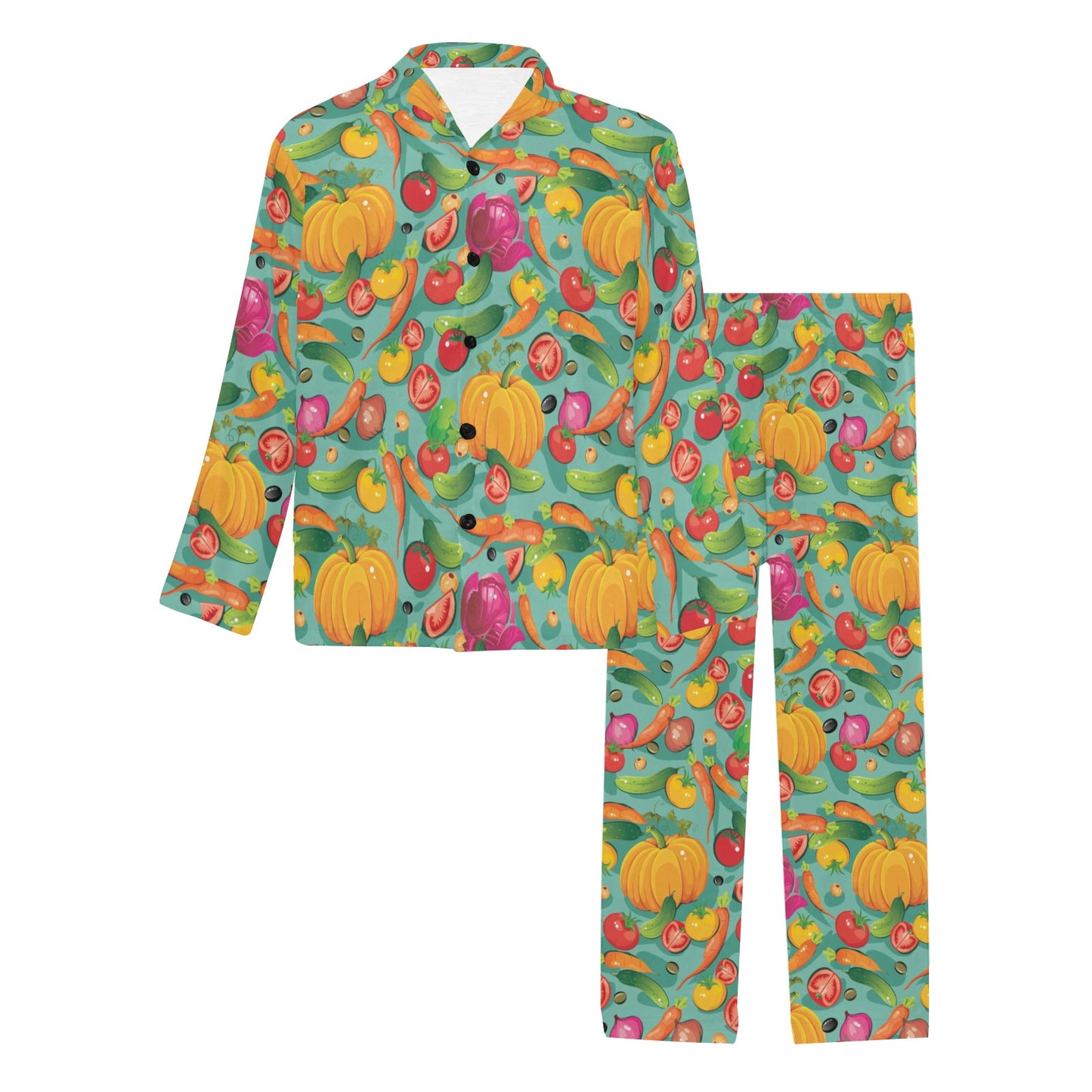 Vegan Colorful Themed Design Print Men's Long Pajama Set