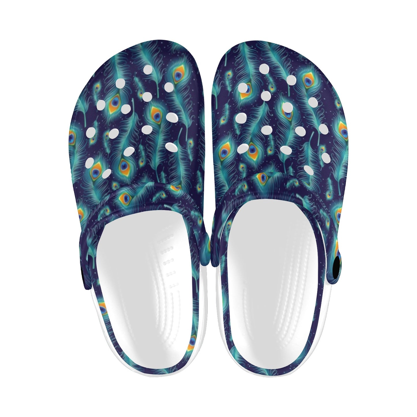 Peacock Feather Blue Design Print Unisex Clogs Shoes