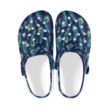 Peacock Feather Blue Design Print Unisex Clogs Shoes