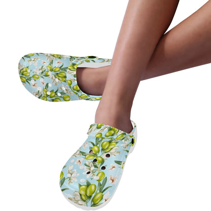 Elegant Olive Floral Print Unisex Clogs Shoes