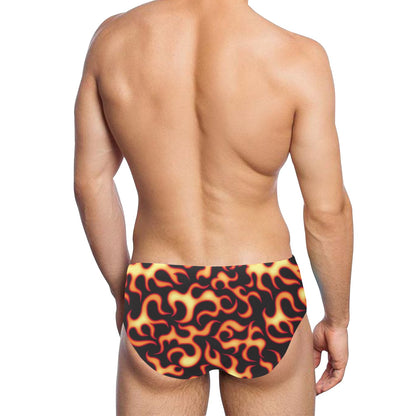 Flame Fire Themed Print Men's Swimming Briefs