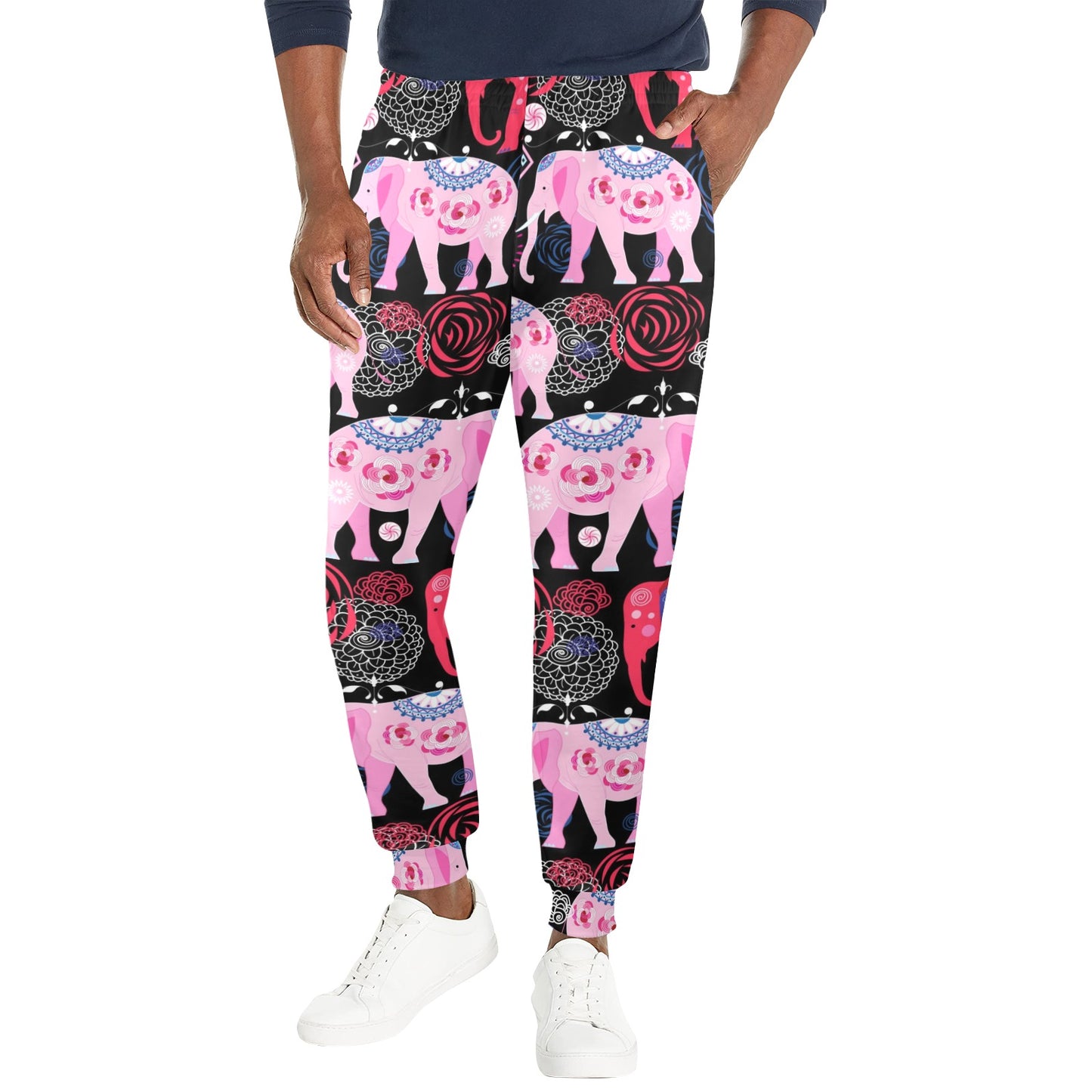 Pink Elephant Pattern Men's Casual Track Pants