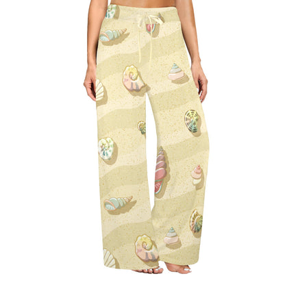 Beach with Seashell Theme Women's Wide Leg Lounge Pants