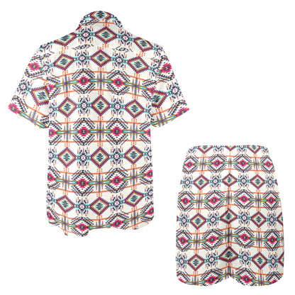 Indian Navajo Art Themed Design Print Men's Beach Shirt and Shorts Set