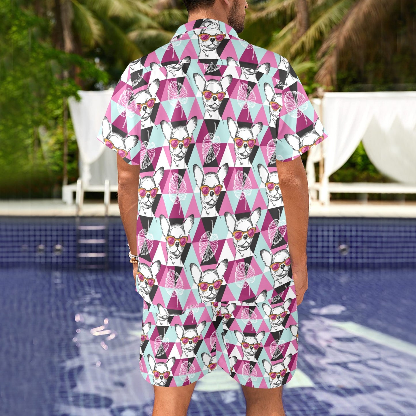 Chihuahua Cute Triangle Pattern Men's Beach Shirt and Shorts Set