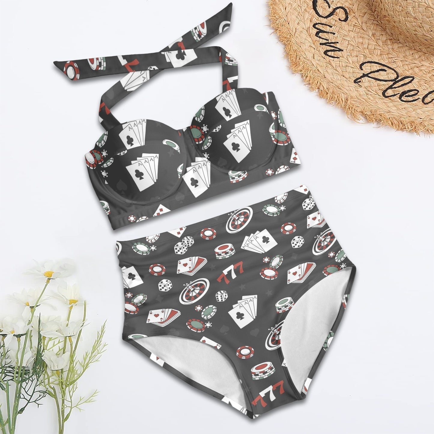 Casino Pattern Print Design 02 Halter Neck Bikini Swimsuit