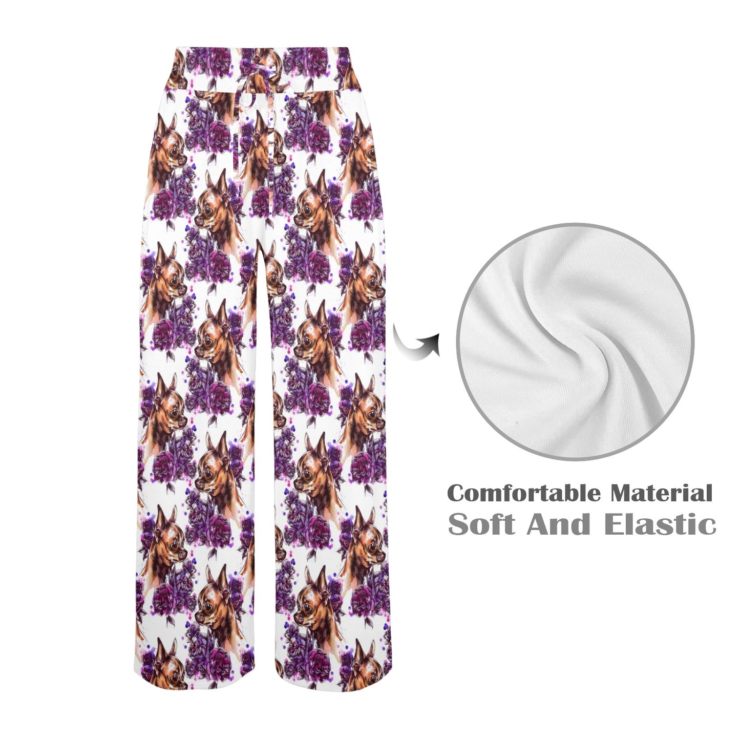 Chihuahua Purple Floral Women's Wide Leg Lounge Pants