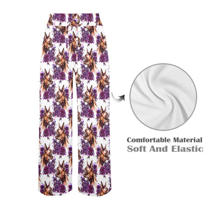 Chihuahua Purple Floral Women's Wide Leg Lounge Pants