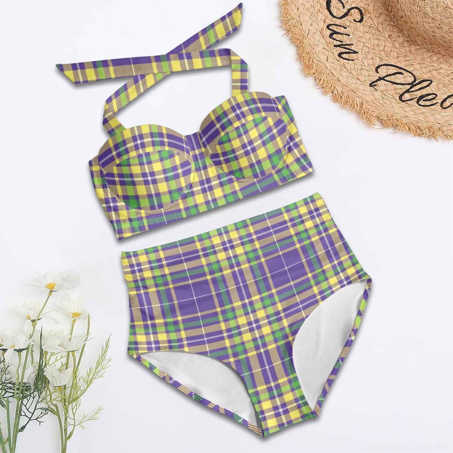 Mardi Gras Pattern Print Design 010 Halter Neck Bikini Swimsuit