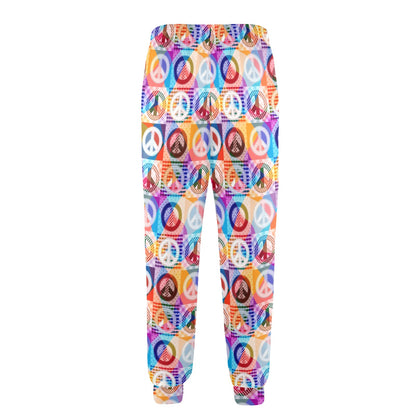 Peace Sign Patchwork Design Print Men's Casual Track Pants