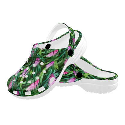 Tropical Folower Pink Heliconia Print Unisex Clogs Shoes