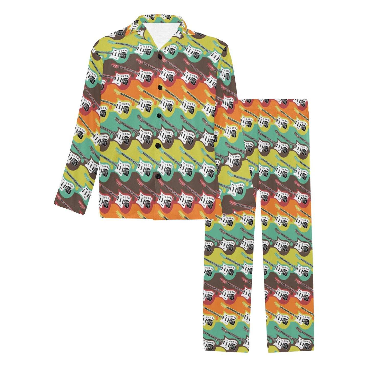Electric Guitar Print Design LKS401 Men's Long Pajama Set