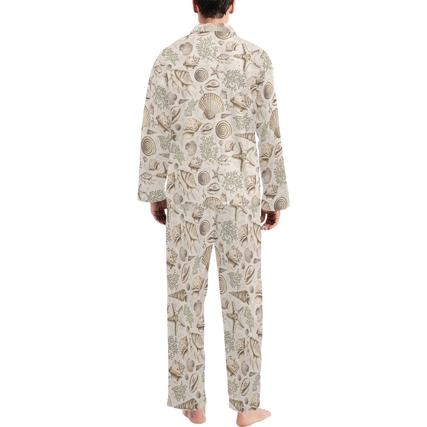 Seashell Print Design LKS304 Men's Long Pajama Set