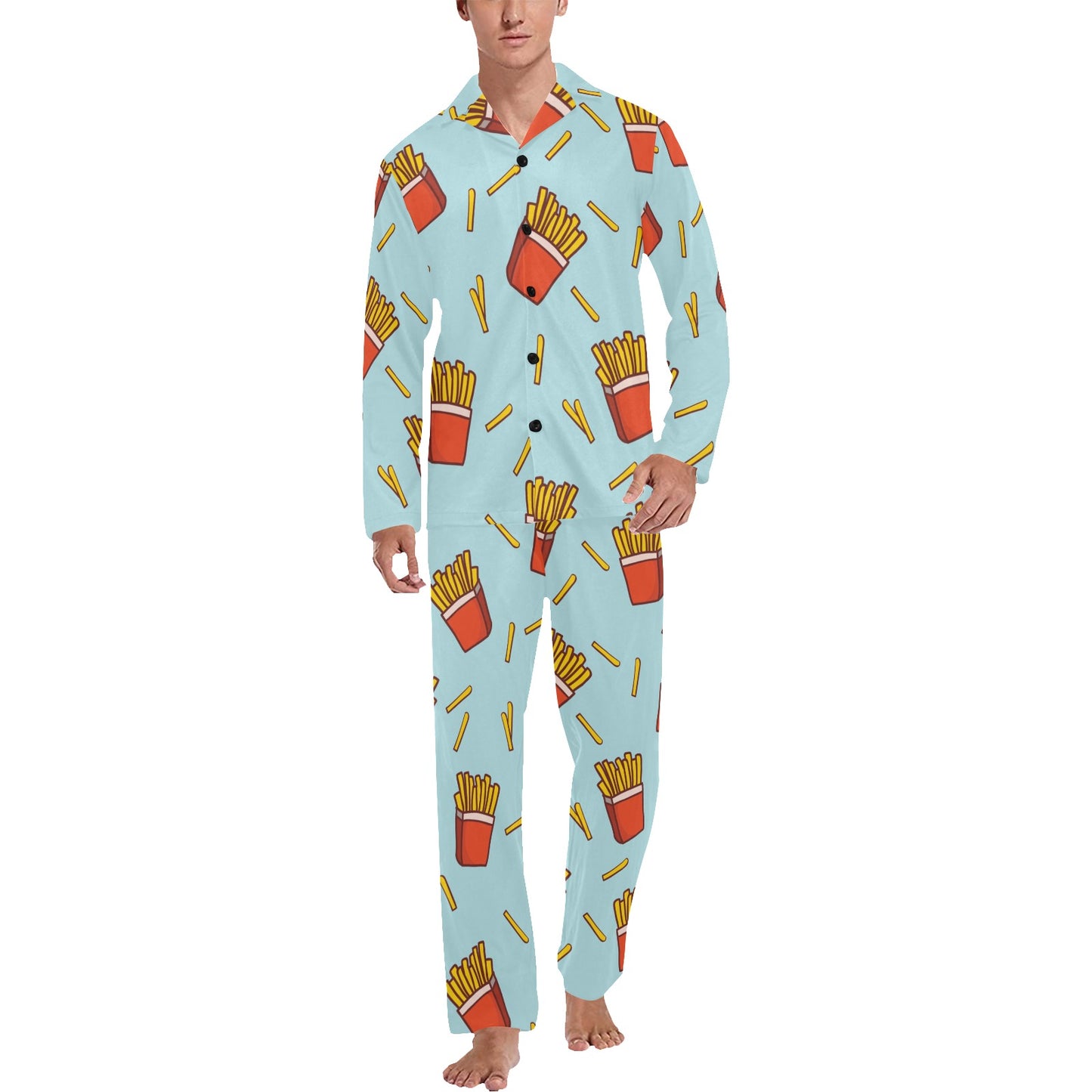 French Fried Pattern Print Design 02 Men's Long Pajama Set